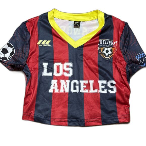 Shein NWT Los Angeles Cropped Jersey Graphic Short Sleeve Tee XS - Picture 2 of 7